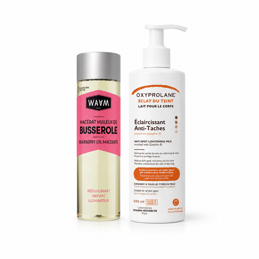 Gamme Corps Anti-Taches & Éclat – Huile de Busserole + Lait Oxyprolane