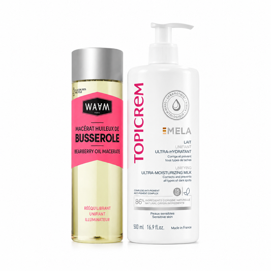 Gamme Corps Anti-Taches & Éclat – Huile de Busserole + Topicrem MELA