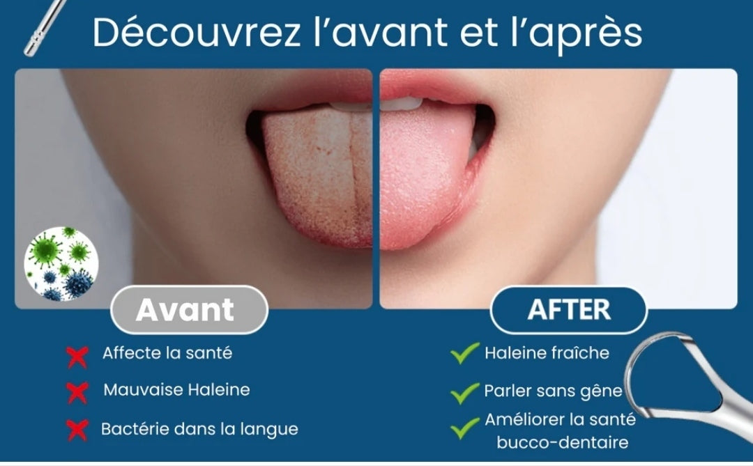 2 Gratte Langue + un Spray Rafraîchissant Offert