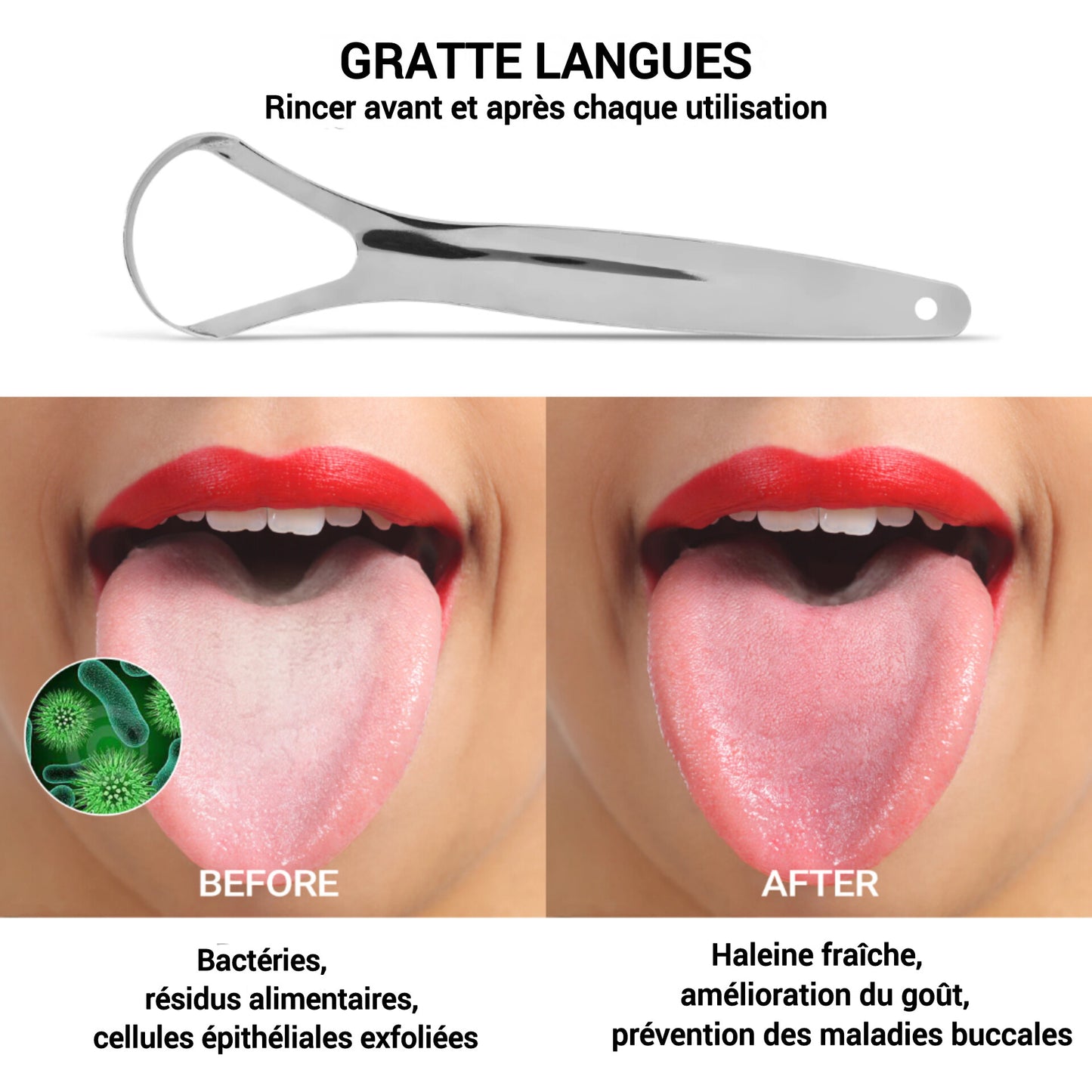 2 Gratte Langue + un Spray Rafraîchissant Offert