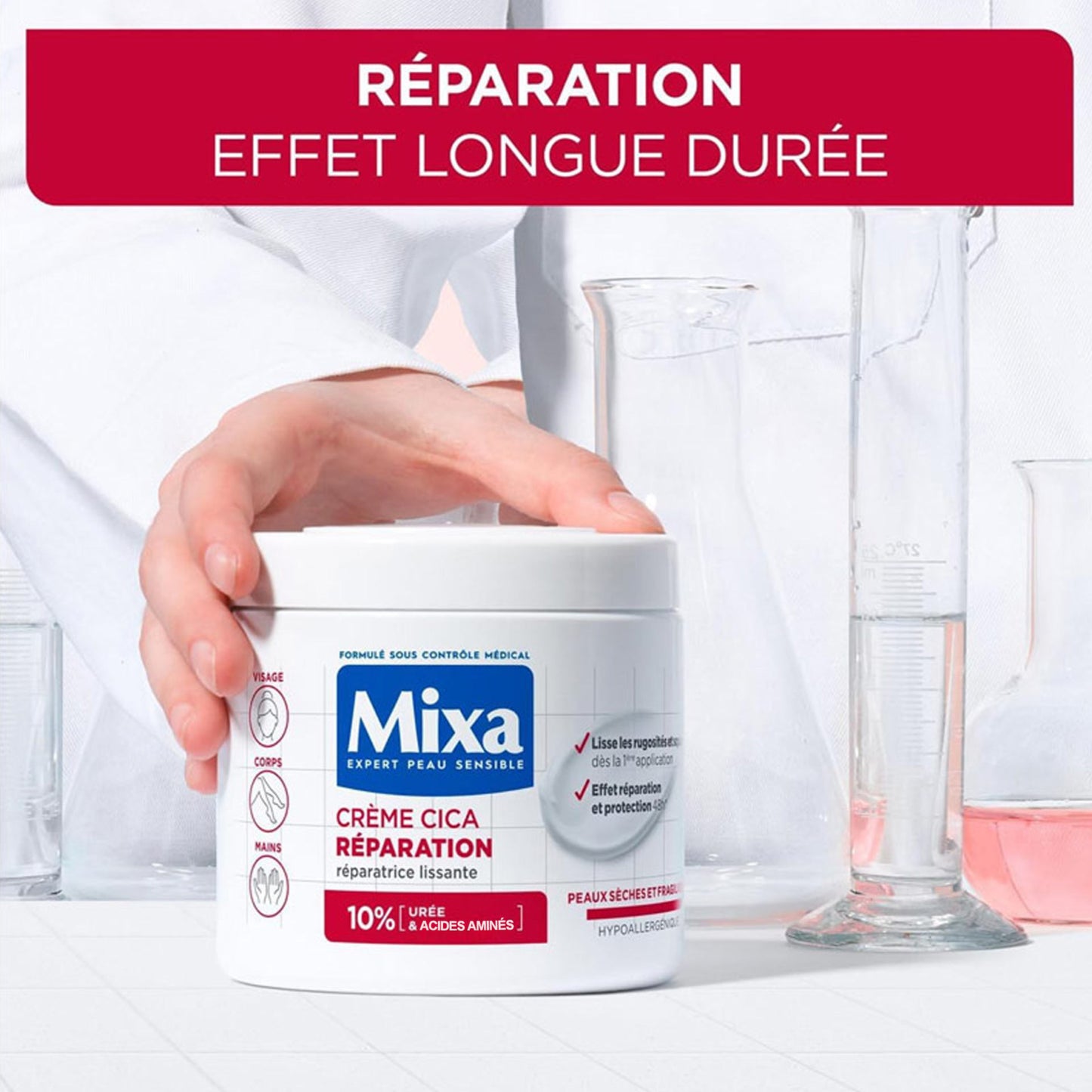 Mixa Cica Repair Crème Régénérante Peau Sèche Rugueuse. Visage Corps et Mains 400 ml