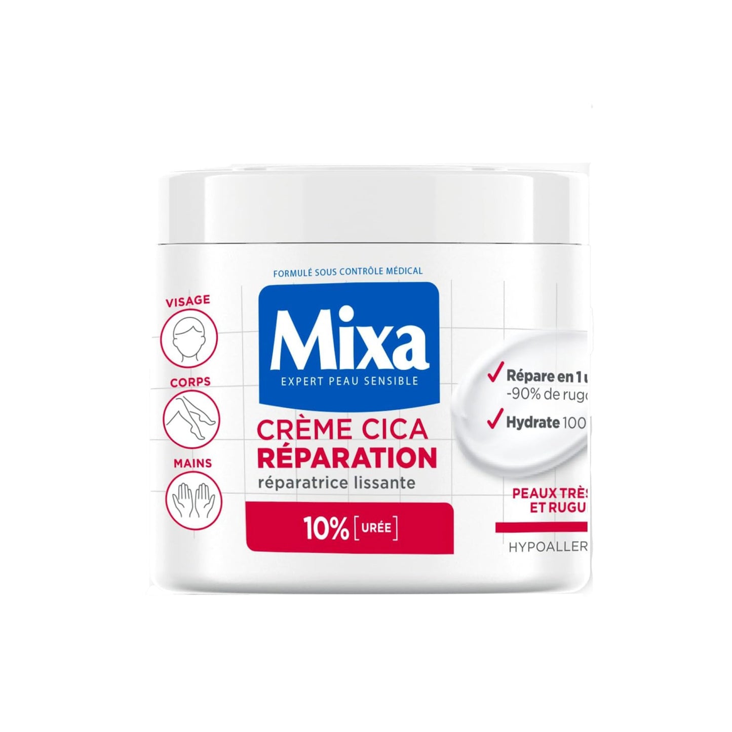 Mixa Cica Repair Crème Régénérante Peau Sèche Rugueuse. Visage Corps et Mains 400 ml